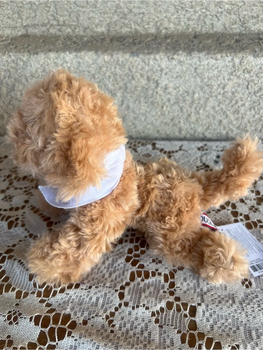Plush Tan Poodle Dog Toy with 'Health' Bandana